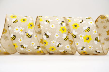 Весняний квітковий колекційний стрічка з бджолами_KF7564GC-13-183_натуральний